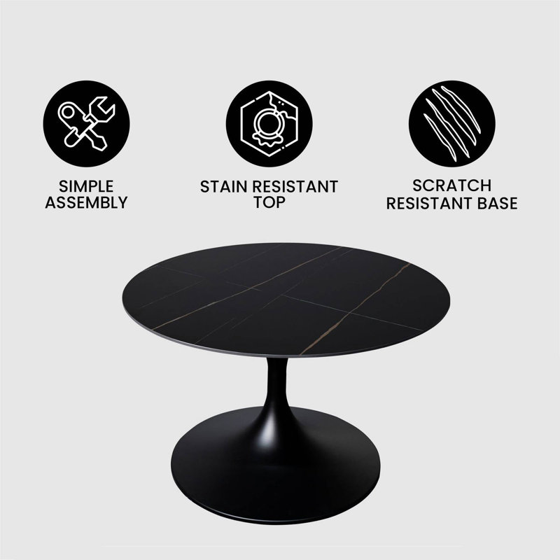 Verve 24" Black Marble Round Coffee Table with Stainless Steel Base
