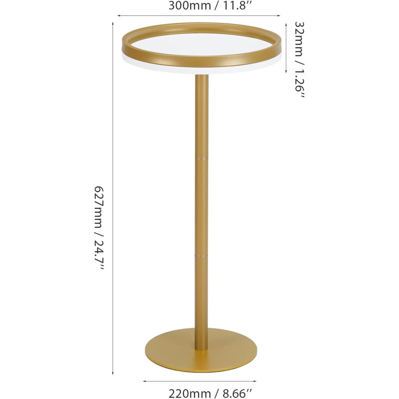 Small Pedestal Table Martini Table Modern Accent Table Side Table, Gold, White/Gold