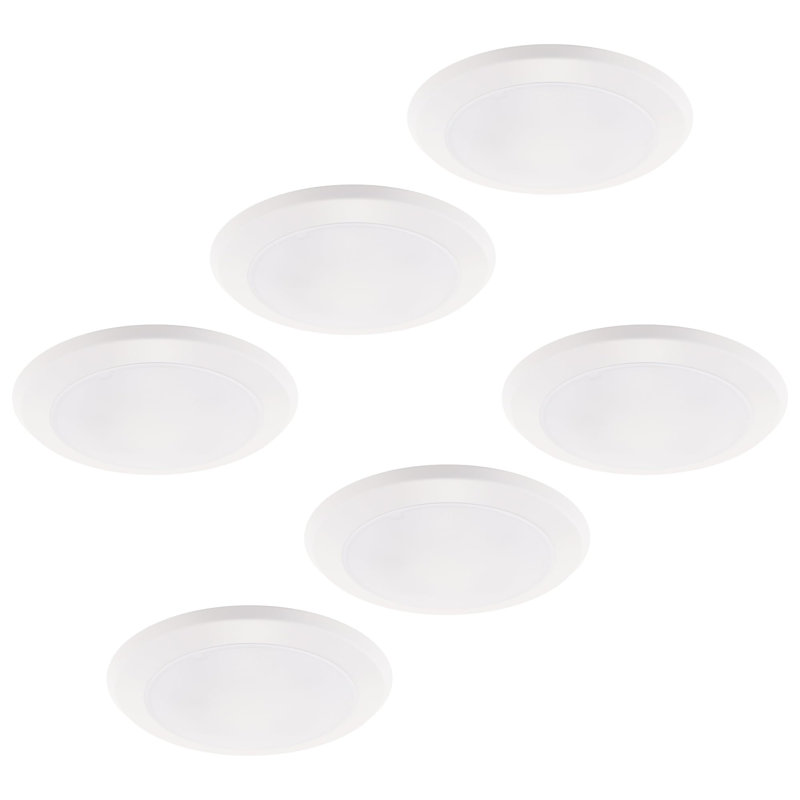 East Grove Home Builder Essential 7in Round Disc LED Recessed Retrofit and Flush Mount 15W 1,200 Lumens with 5-CCT 2700-3000-3500-4000-5000K in White (Pack of 6)