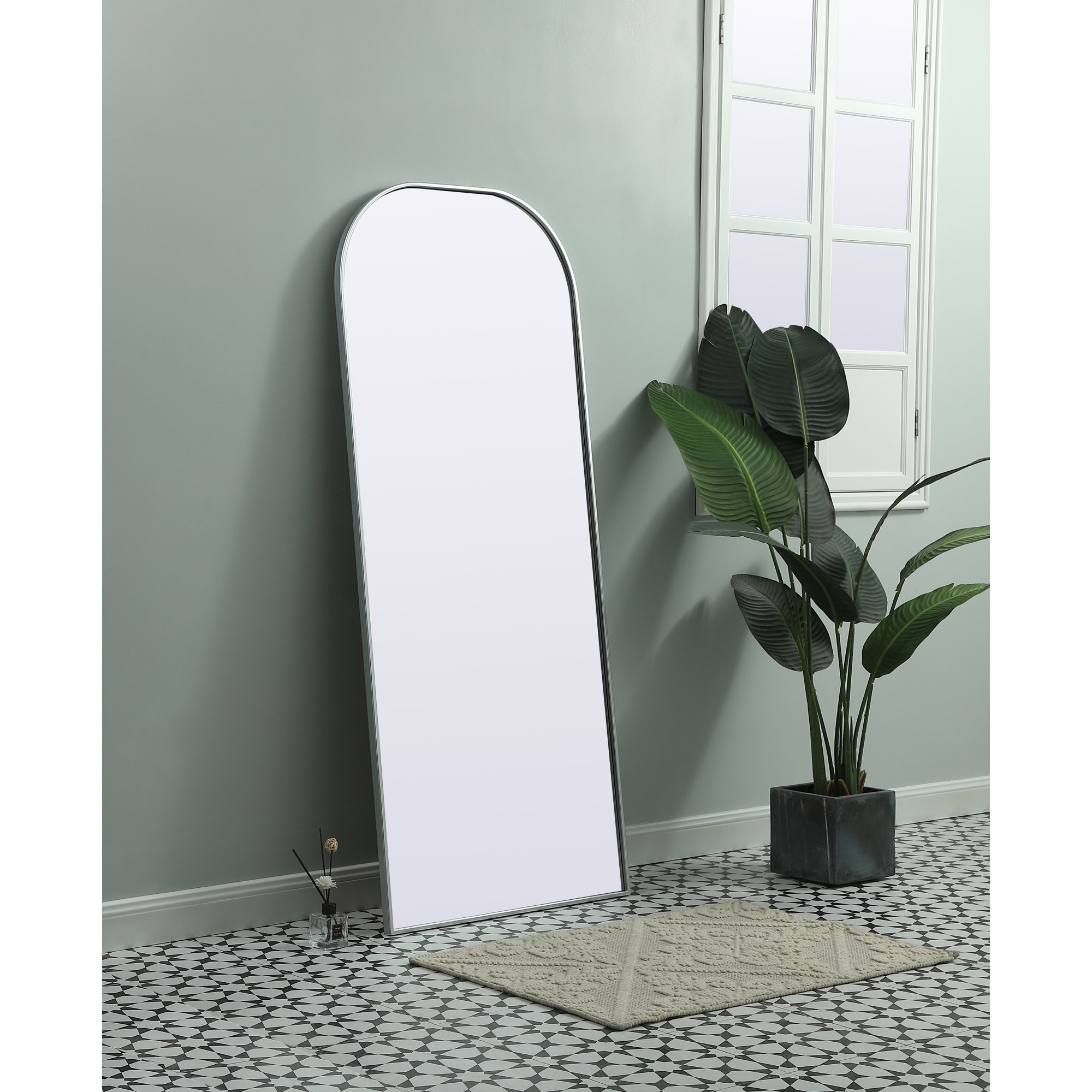 Sabine Metal Wide Arch Wall Mirror, Silver, 66" x 28"