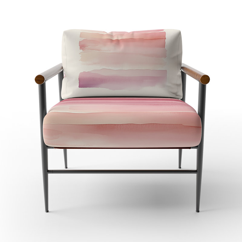 Chaise d'appoint abstraite minimaliste - Blush Horizon Lines II, Brown Round Arms