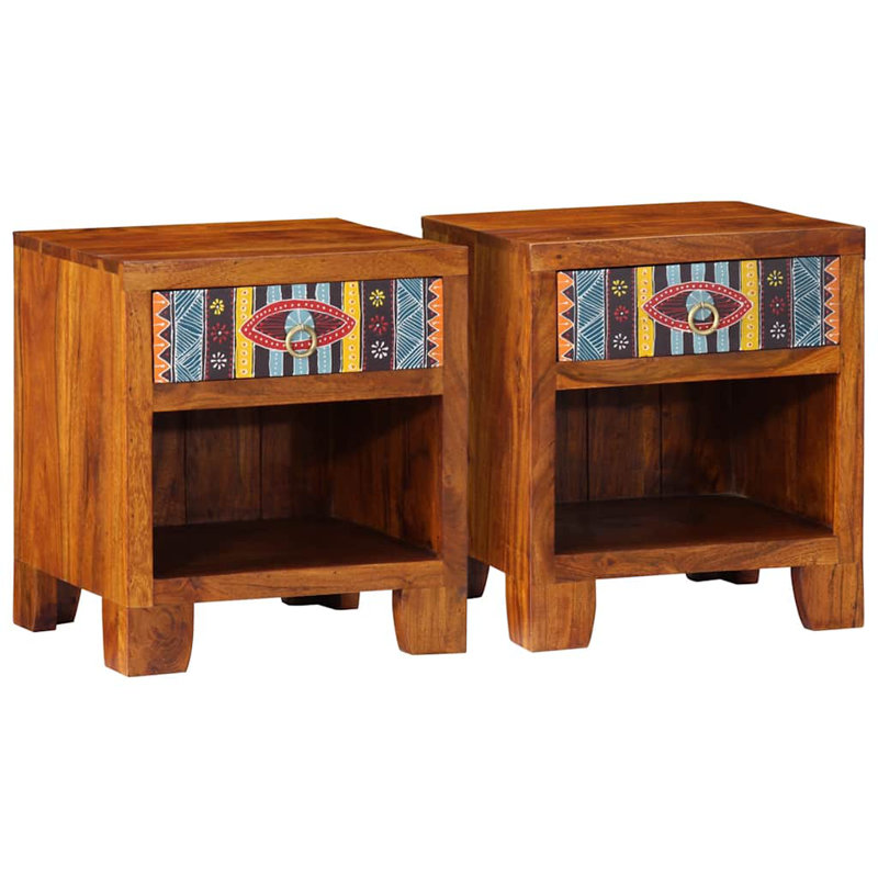 40cm W Solid Wood Bedside Table, 2