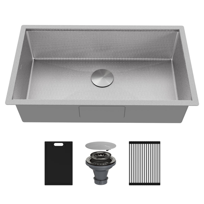 Karran Matrix 32" Undermount Workstation 16 Gauge Single Bowl Stainless Steel Kitchen Sink with Accessories