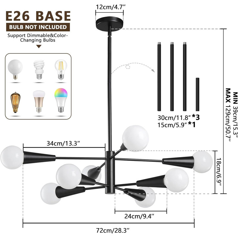 Lustre spoutnik à 8 lumières Justeena