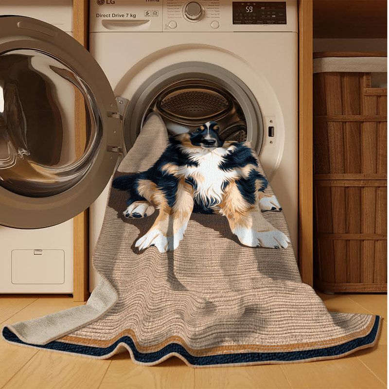 Washable Miniature American Shepherd Dogs Area Rug, Round 7'