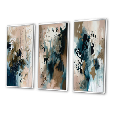 3 pièces sur toile - reflets abstraits bleus