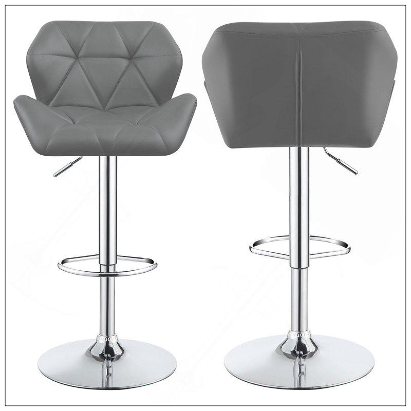 Tabouret de bar réglable chromé et gris (ensemble de 2) avec mécanisme hydraulique pour intérieurs modernes, Gris