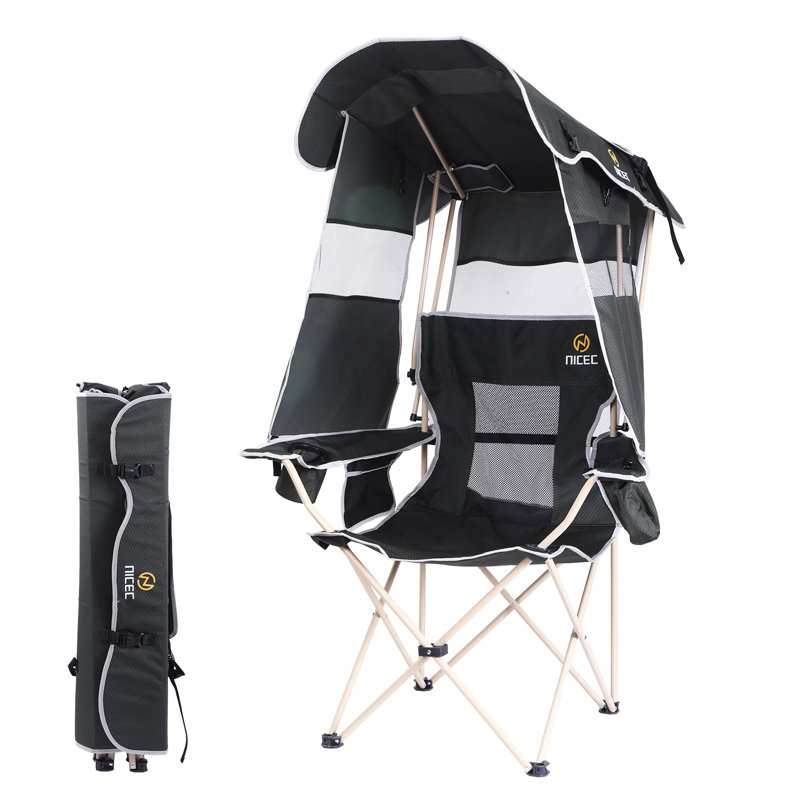 Portable Camping Chair with Detachable Canopy, Mesh Fabric, Side Pocket & Cupholder (1 PC)