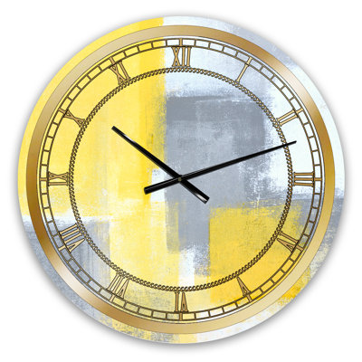 Gris et jaune bleu abstrait XXI - horloge murale moderne