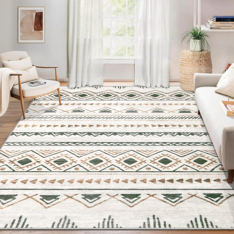 3x5 Boho Moroccan Area Rug – Soft Washable Farmhouse Geometric Carpet for Home Décor