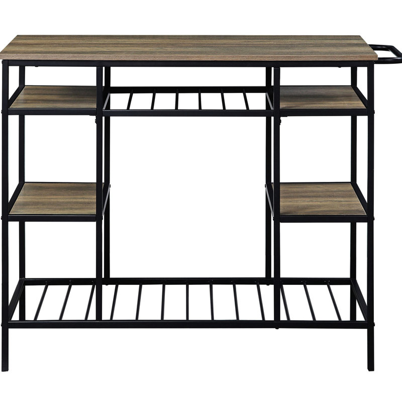 Rustic Oak And Black Kitchen Island With Robust Frame - Practical For Dining Room Use For Storage