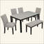 Ensemble de table de salle à manger 6 pièces avec banc, table de cuisine en bois massif avec plateau en mélamine effet béton et 4 chaises rembourrées pour la salle à manger, la cuisine, le restaurant