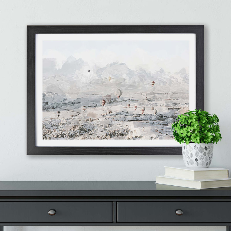 Hot Air Balloons Over Turkey - Single Picture Frame Painting, 45cm H x 63cm W x 2cm D, Black
