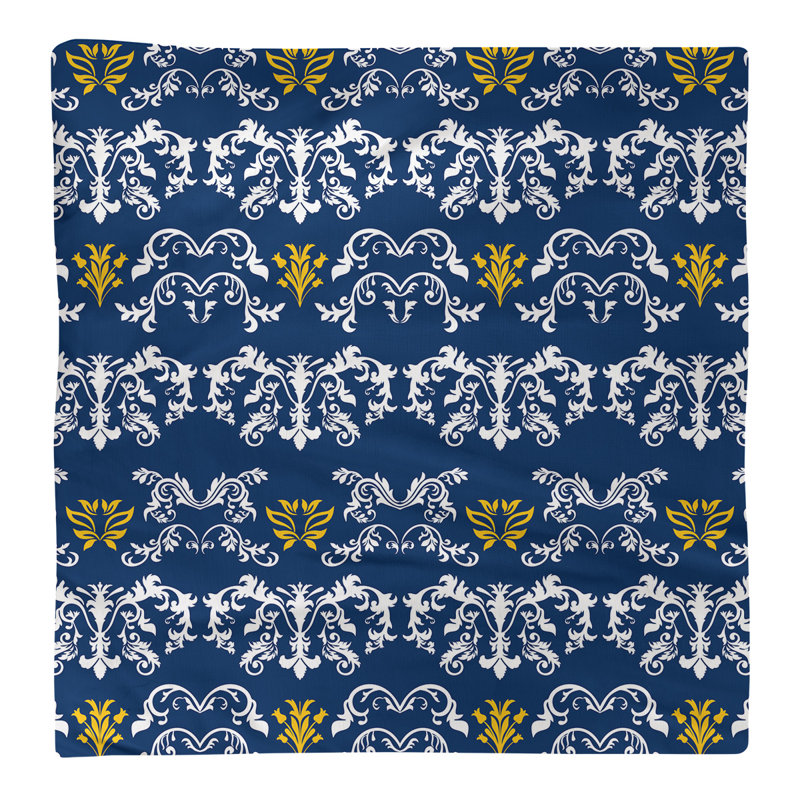Damask Square Napkin, White/Navy Blue/Gold, Polyester, 22" W x 22" L