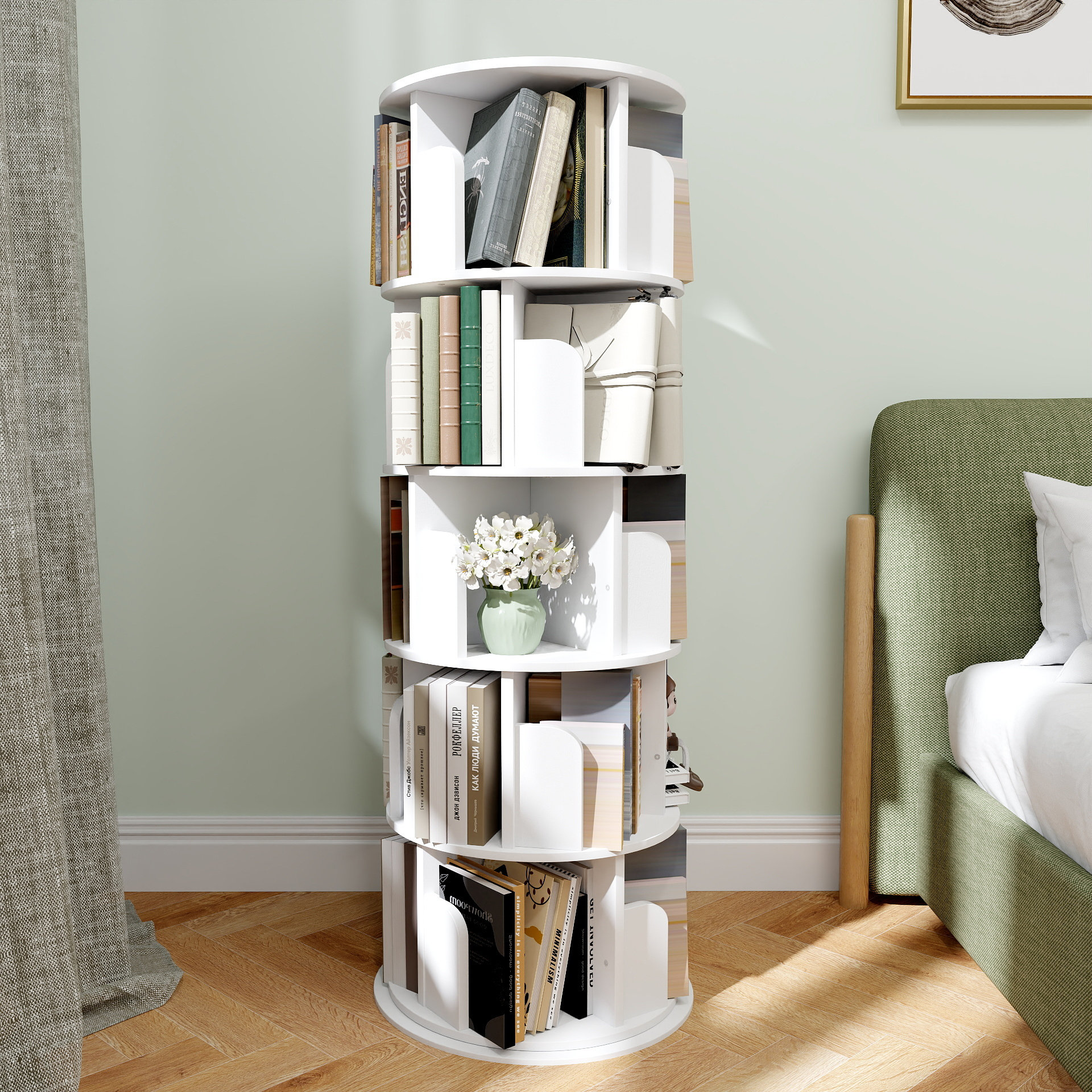 Ebern Designs Hildelind 51.2-63.6"H 360° Rotating Bookcase, Storage and Display Bookshelf for Home Office and Living Room & Reviews | Wayfair