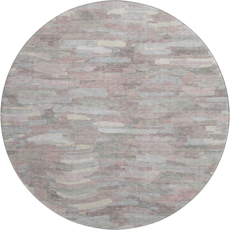 Premium Machine Washable Mayfield AMF2266 Striped Rug, 8' Round, Blush