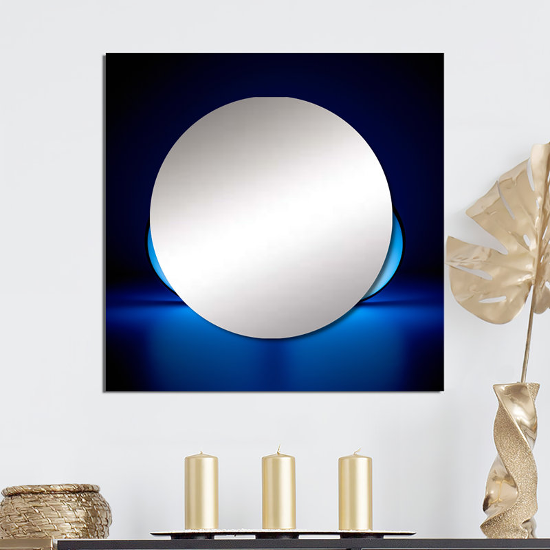 Serenity Circlescapes Kind Of Blue II - Modern Geometric Large Square Mirror For Wall Art Decor, 36 po x 36 po