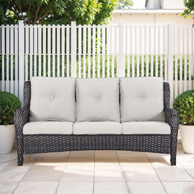 Dahlyla Buncle 75" Wide Outdoor Wicker Patio Sofa With Cushions by Red Barrel Studio