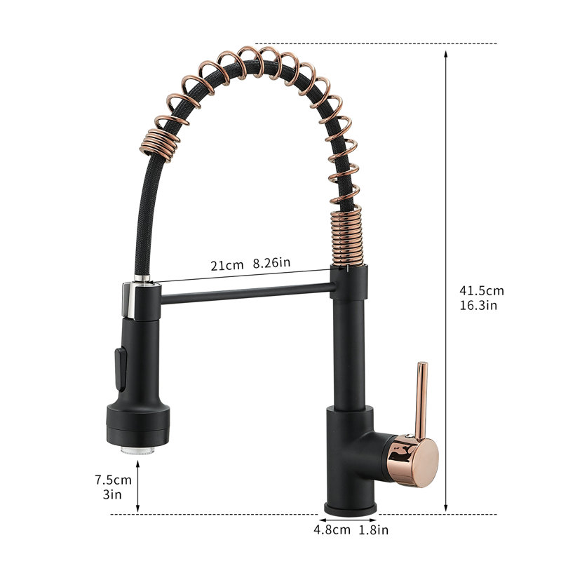 Robinet d'évier de cuisine commercial avec bec rétractable, levier unique, finition noire et or rose, fonction DEL, design contemporain, robinet en céramique, bec rotatif à 360 degrés, robinet à poignée facile à nettoyer,