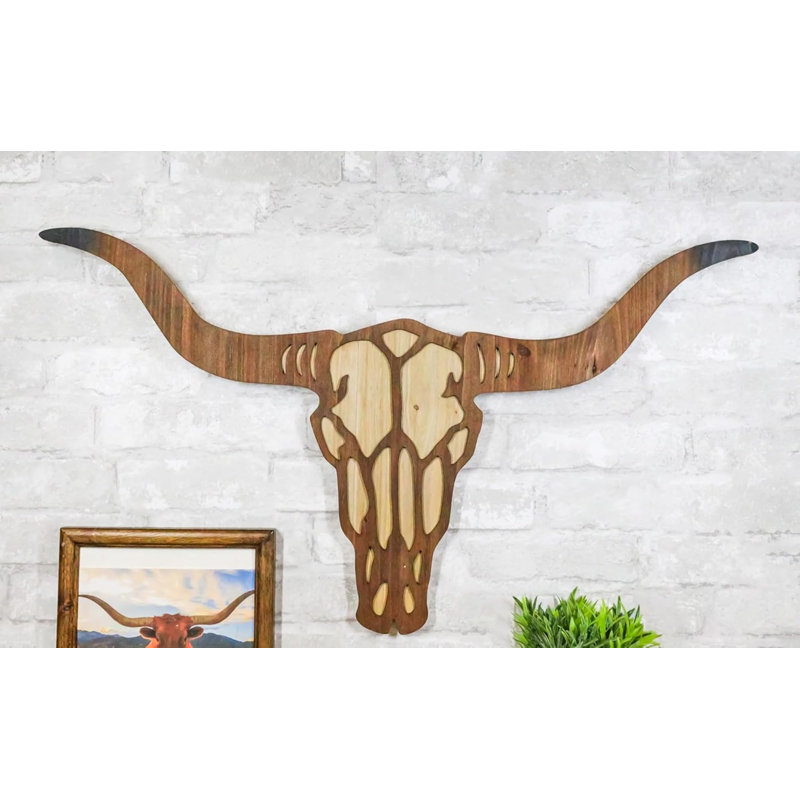 Plaque murale décorative en crâne de vache en bois rustique Western L 29,25 po