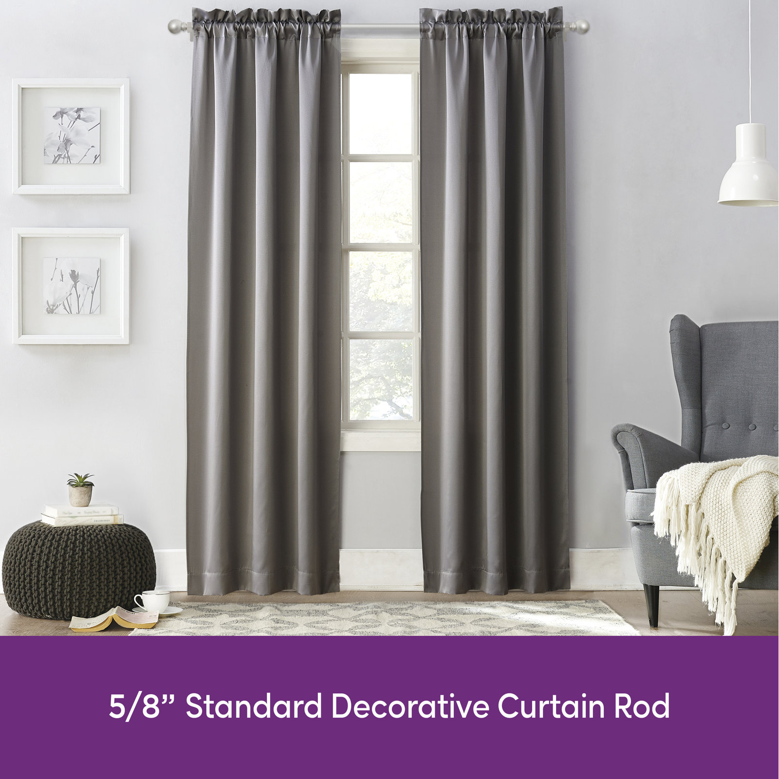 Camptown Ball End Single Curtain Rod, 28" - 48" , Brushed Nickel