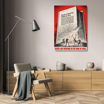 "Livres sont des armes dans la guerre des idées" par S. Broder - Art mural sur toile tendue avec châssis