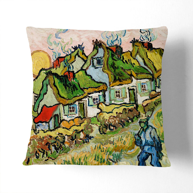 Houses And Figure Square Throw Cushion, 55cm H x 55cm W x 20cm D