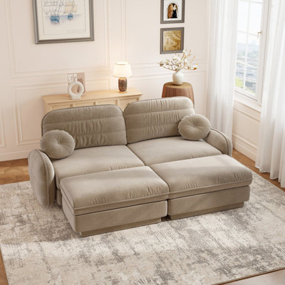 72" Modern Modular Sofa with 2 Ottoman, Chenille Upholstered Couch with Quilted Back Cushions, Ergonomic Deep Seating, Curved Armrests and Reinforced Frame for Living Room