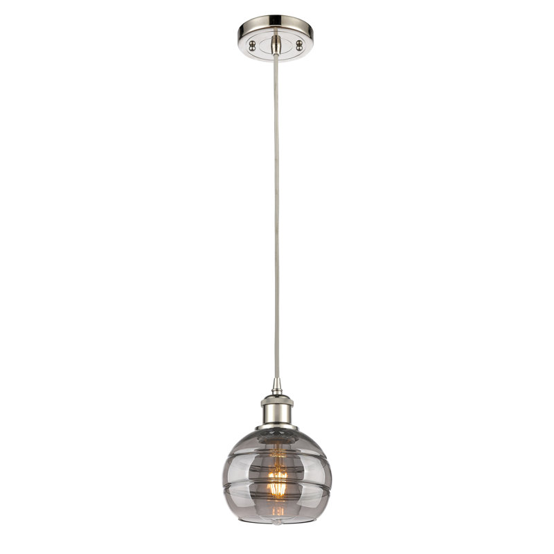 Luminaire suspendu 1 lumière Ballston Natick, Gris fumée clair, Nickel poli, H 7,88 po x l 5,88 po x P 5,88 po