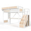 Lit mezzanine industriel double XL avec bureau, prise électrique, éclairage DEL, escalier de rangement, armoire, paniers en maille et panneau perforé.-115968128-115968131