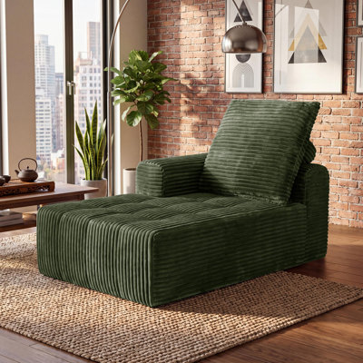 Chaise longue d'intérieur comprimée à un accoudoir, 160 cm (62,99 po) de long — Élément modulaire unique, composant de canapé d'angle livré roulé avec ressorts ensachés, aucun assemblage requis pour le salon, vert