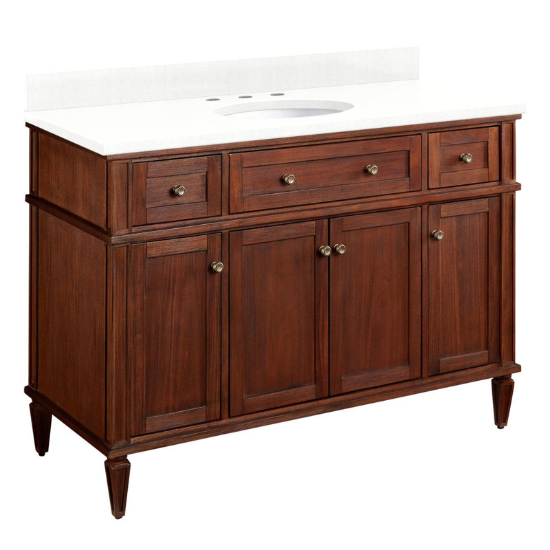 48" Elmdale Vanity for Undermount Sink, Feathered White Quartz, Dark Olive Green