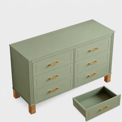 Commode double 6 tiroirs, armoire de rangement moderne avec poignées en métal et pieds en bois massif, organisateur de tiroir de commode, commode en bois robuste avec pré-installé