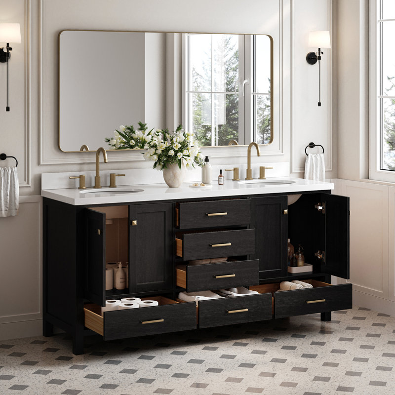 Ensemble de meuble-lavabo double 73 po Amariani, Chêne noir