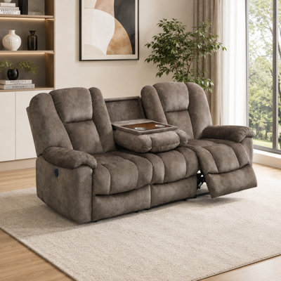 Colberta 83.5" Wide Premium Fabric Power Reclining Sofa With Fold-Down Table, Cup Holders, USB Port & Blue LED Lighting