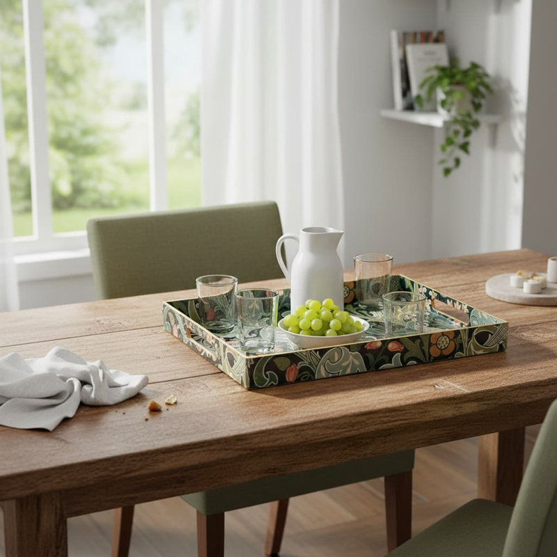 Tray, Green Floral, 4.06cm H x 39.88cm W x 29.97cm D, 1