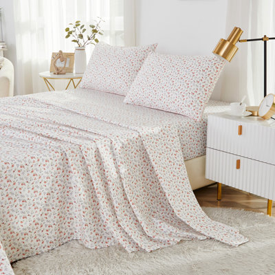 100% Egyptian Cotton Sheet Set,4 Piece 800 Thread Count Luxury Flower-Themed Set, Breathable For Bedroom Guest Room Student Dorm All Seasons