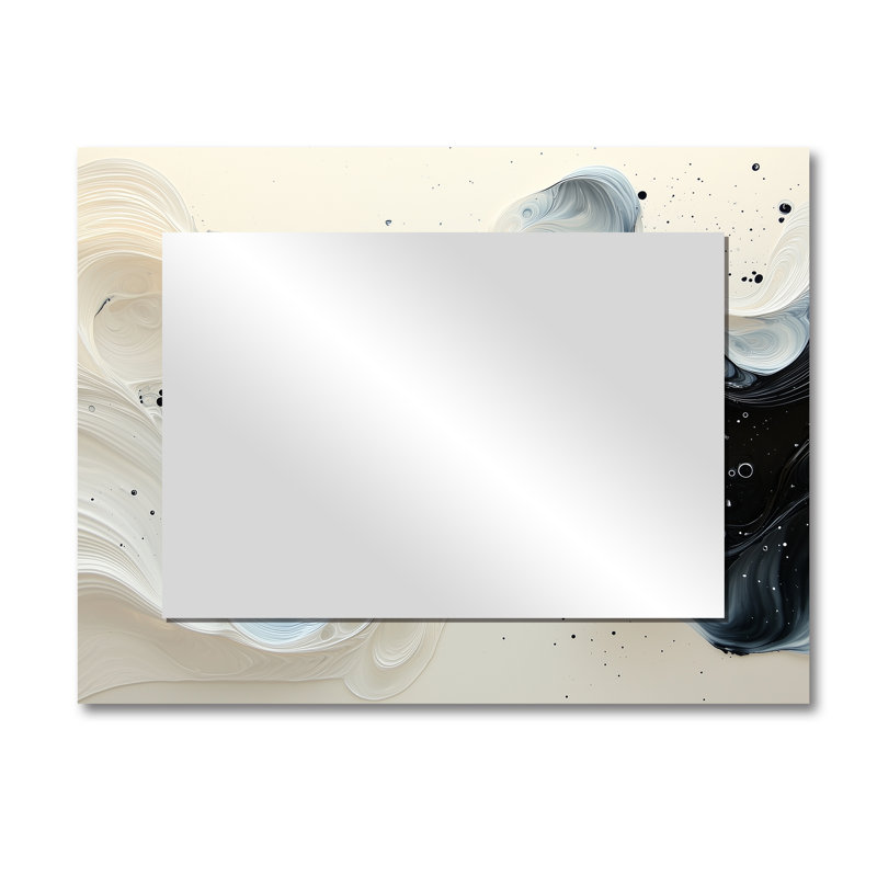 Noir et blanc en spirale encre rythmique «River I» - art mural miroir, imprimé sur métal, 30 po x 40 po