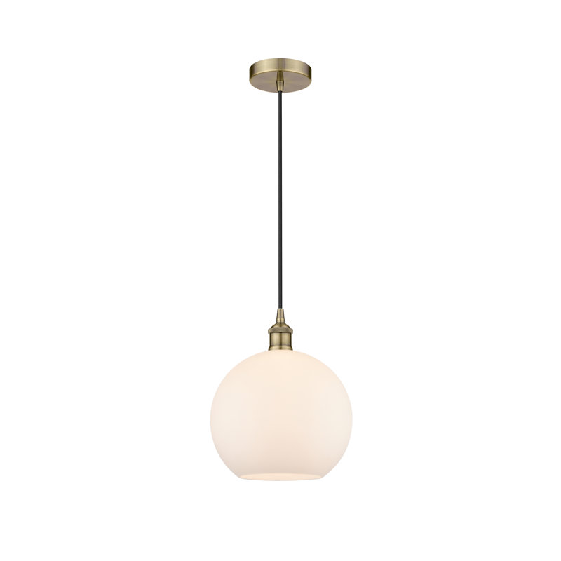Luminaire sphère suspendu à 1 lumière Ralph, H 12,75 po x l 10 po x P 10 po, Blanc mat, Laiton antique