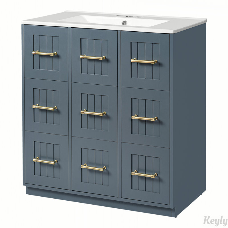 Meuble-lavabo de 30 pouces avec lavabo encastré, tiroirs à fermeture en douceur et rangement escamotable pour une fonctionnalité accrue