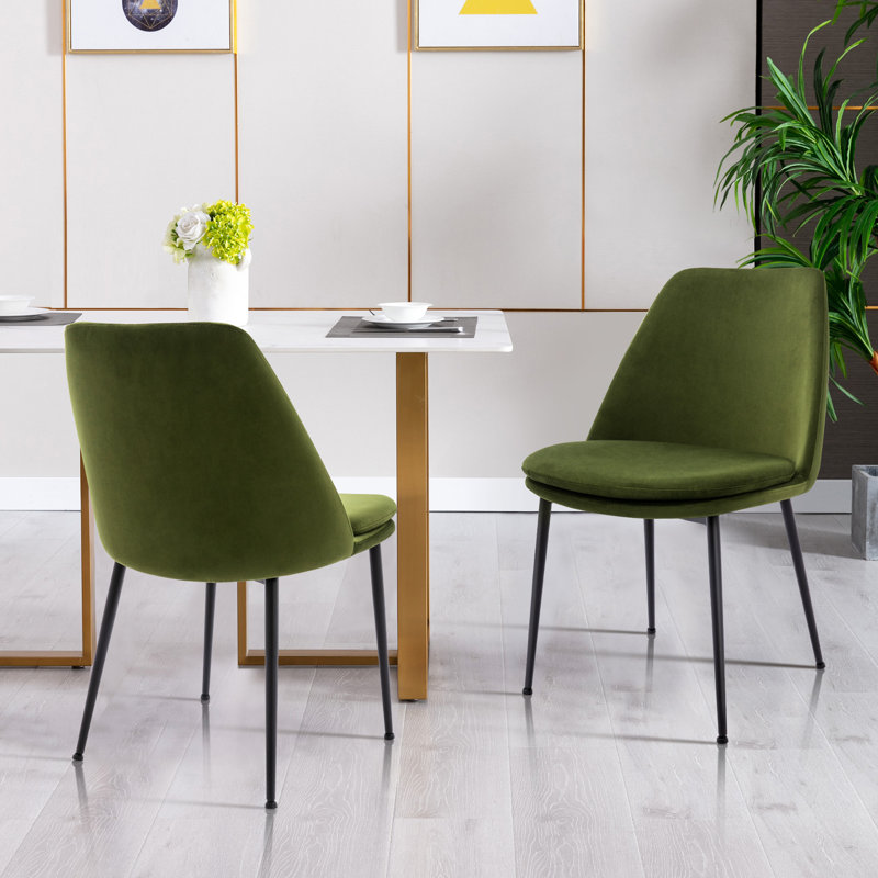 Olive Green Velvet Upholstered Side Chair with Metal Legs