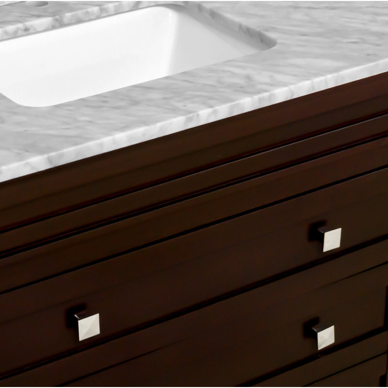 Ensemble de meuble-lavabo simple 30 po avec armoire en chocolat et comptoir en marbre Carrara, Chocolat, Marbre de Carrare