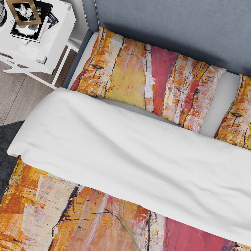 Bois naturel orange Glam - ensemble de housse de couette traditionnel - microfibre de polyester