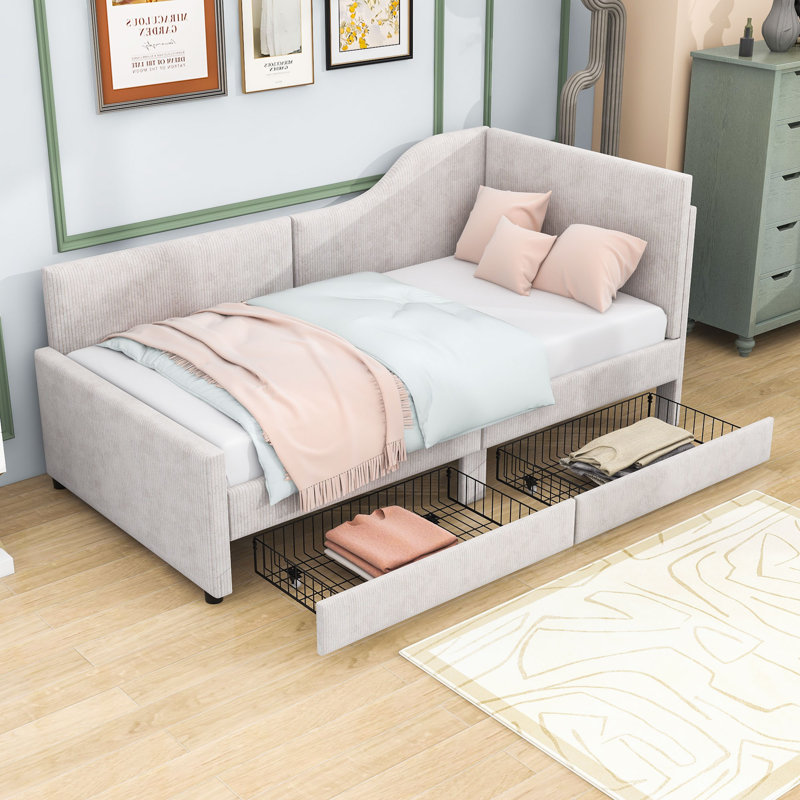 Twin 2 Drawer MDF L-Shaped Daybed, Beige