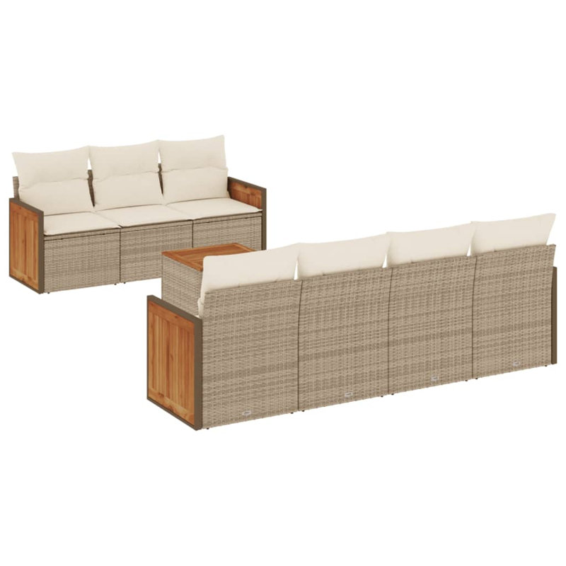  Ensemble de canapé de jardin avec accoudoirs réglables en rotin PE beige moyen