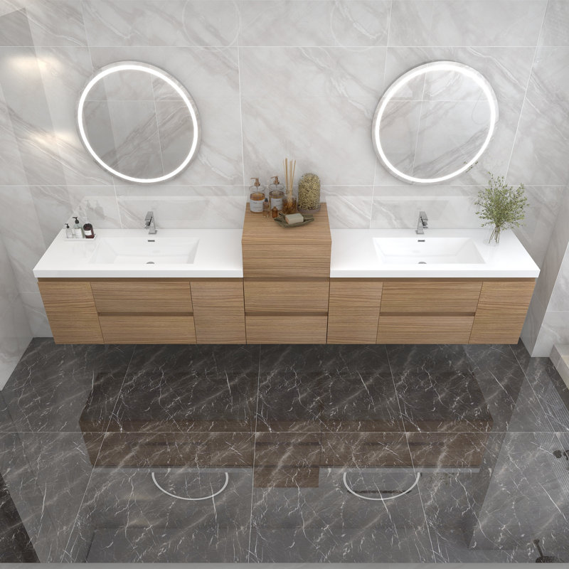 Moreno Bailey 137.5'' Double Bathroom Vanity with Top, Rose Wood