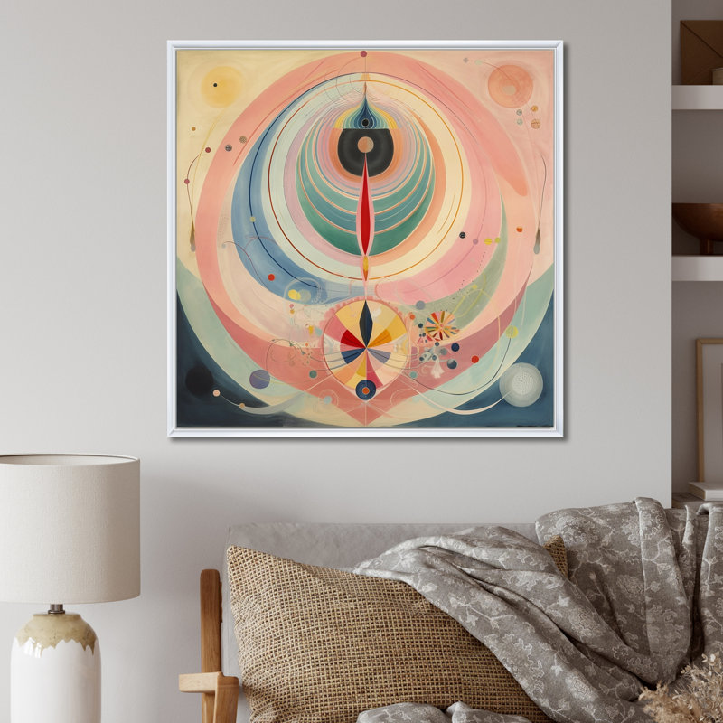 «Universal Blossoming Pastel Harmony», reproduction sur toile, Cadre flottant blanc, H 30 po x l 30 po x P 1 po