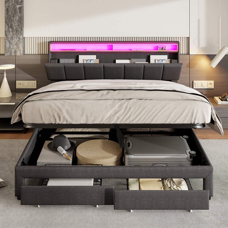 Upholstered Ottoman Storage Bed, European Kingsize (160 x 200 cm)