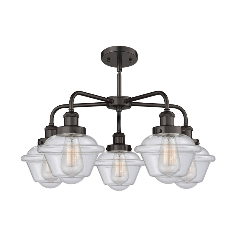 Grourke 5 - Light Glass Dimmable Chandelier, Seedy, Oil Rubbed Bronze