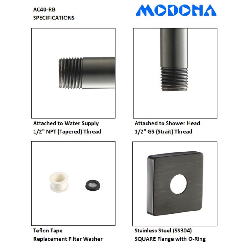 Goosneck Square Shower Arm, Rubbed Bronze